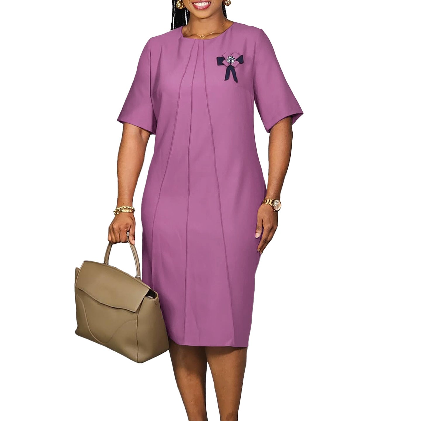 Fashionable Elegant Solid Color Loose-fitting Large Size Dress