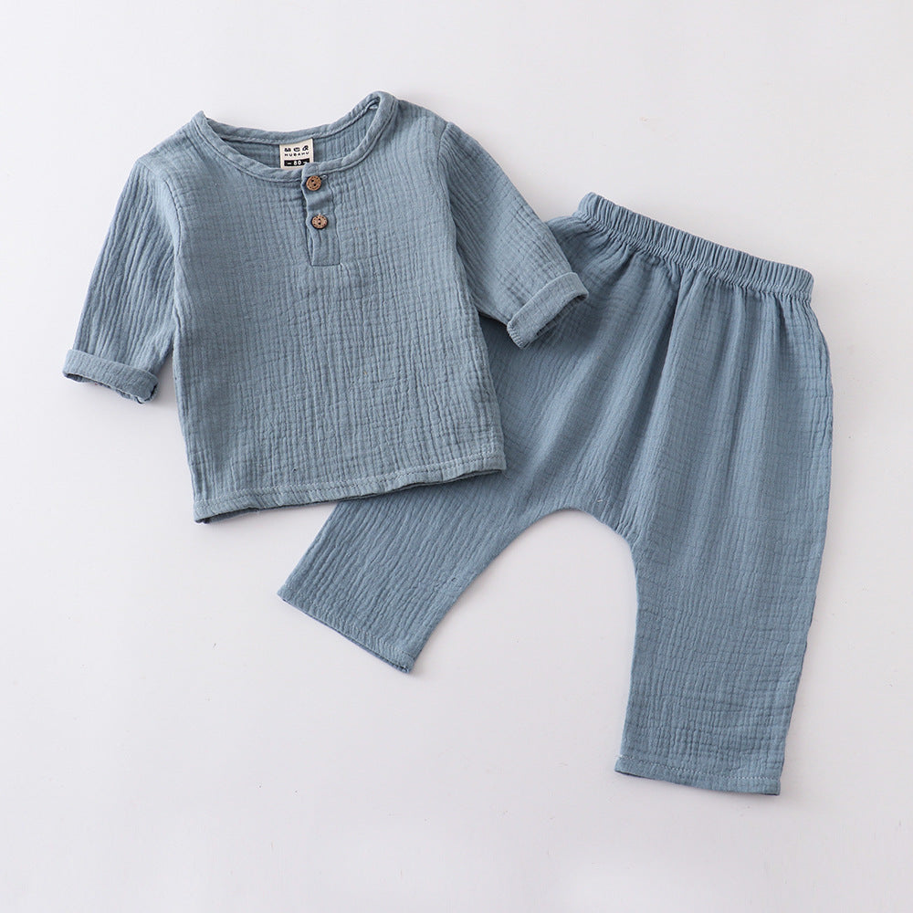 Children's Cotton And Linen Long-sleeve Suit Boys And Girls Spring And Summer Thin