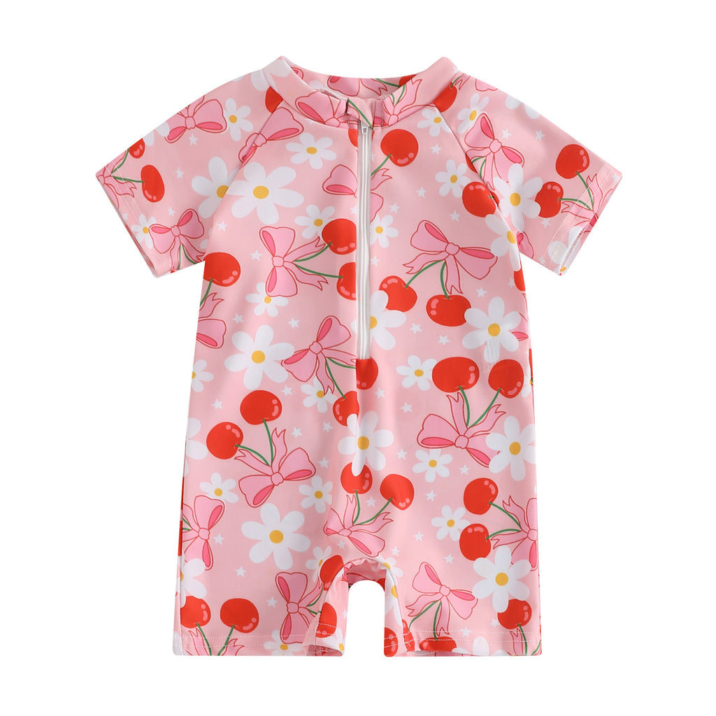 Girls' Bowknot Full Printed One-piece Swimsuit