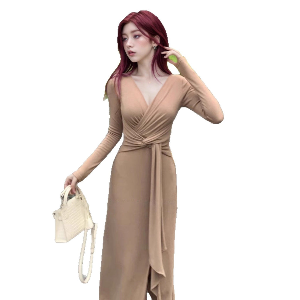 Pure Desire To Twist V-neck Long-sleeve Dress  Women's Clothing Spring And Autumn