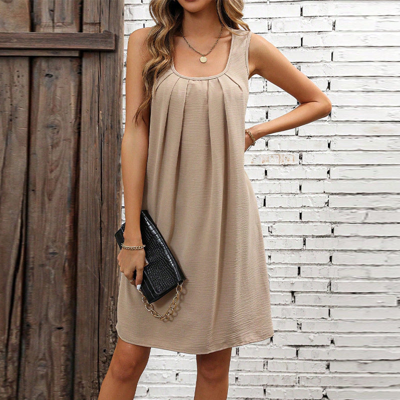 Loose U-neck Strap A- Line Skirt Slimming