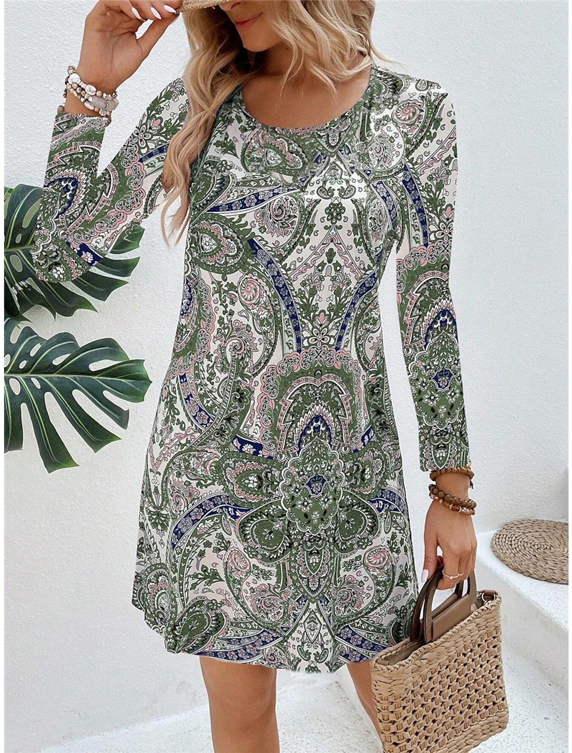 Women's Casual Printed Paisley Printed V-neck Dress