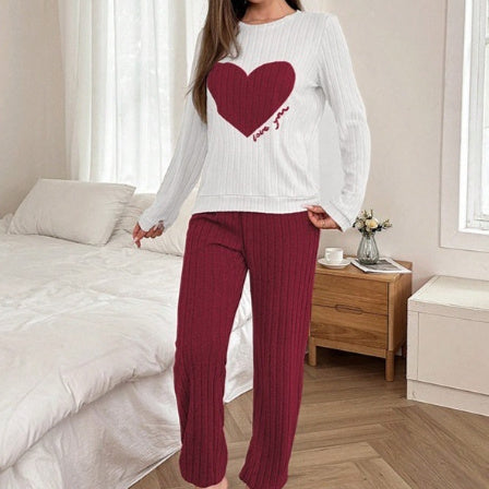 Women's Love Pajamas Two-piece Trousers Long Sleeve Loose And Comfortable