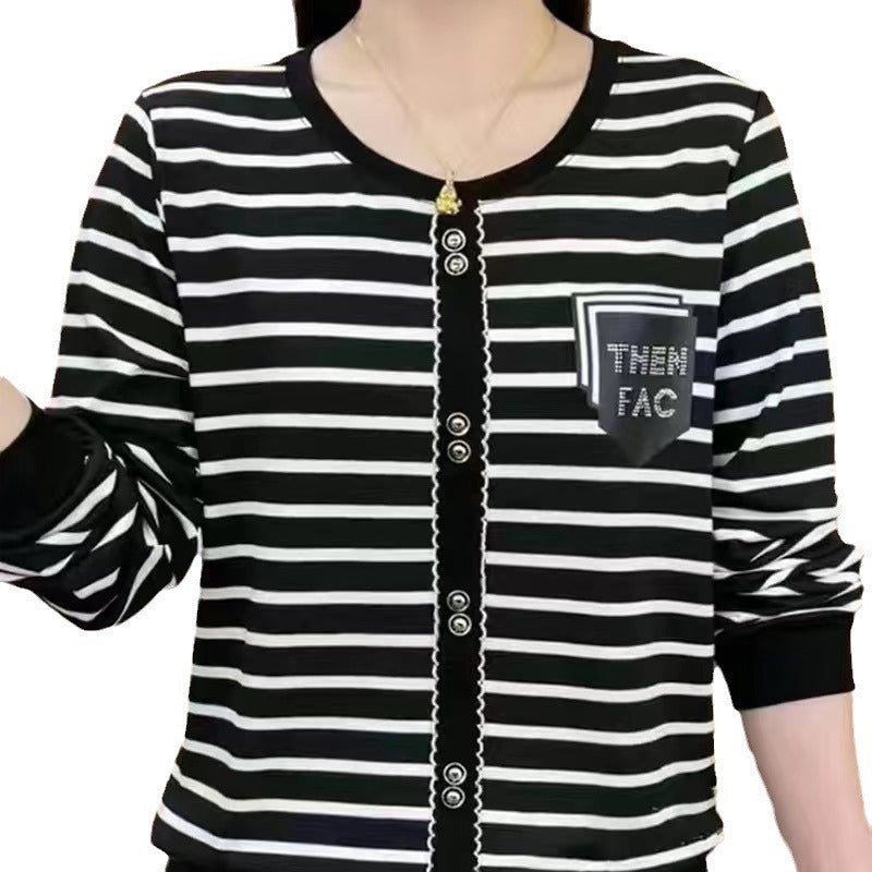 New Fashionable Stylish All-matching Striped Female Elegant Slim-fit Long Sleeves