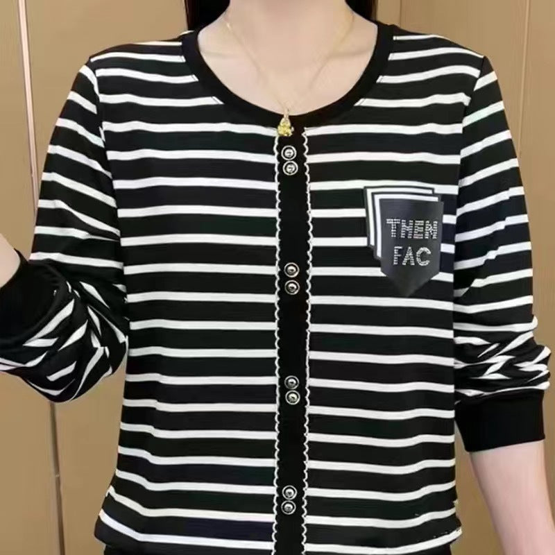 New Fashionable Stylish All-matching Striped Female Elegant Slim-fit Long Sleeves
