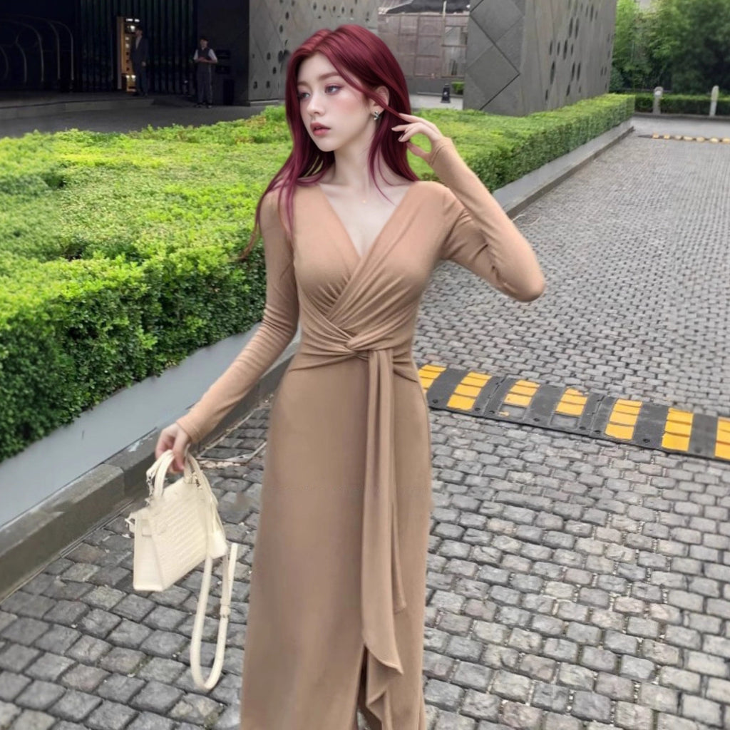 Pure Desire To Twist V-neck Long-sleeve Dress  Women's Clothing Spring And Autumn