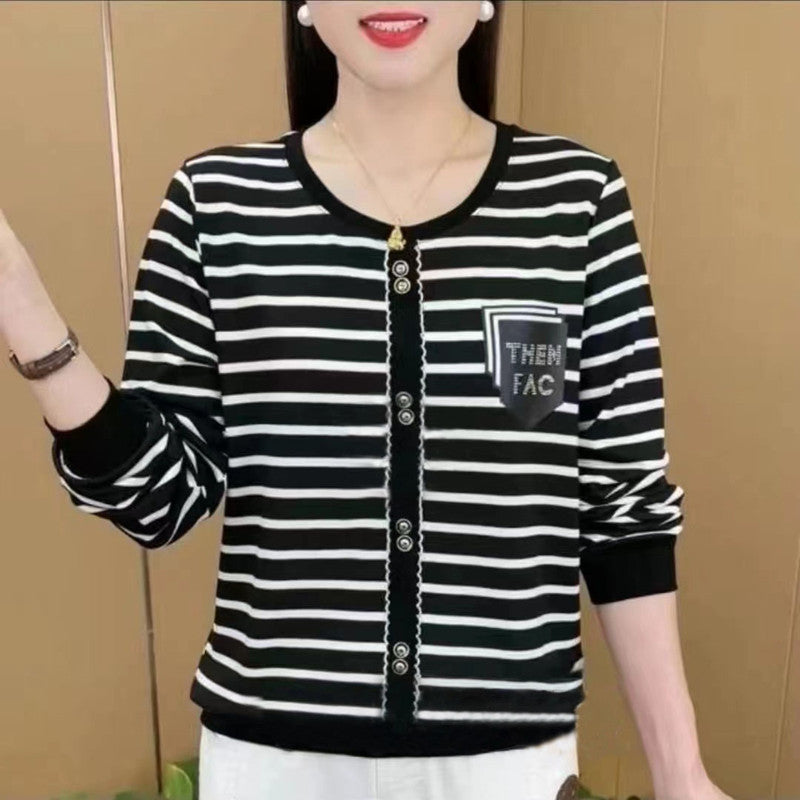New Fashionable Stylish All-matching Striped Female Elegant Slim-fit Long Sleeves