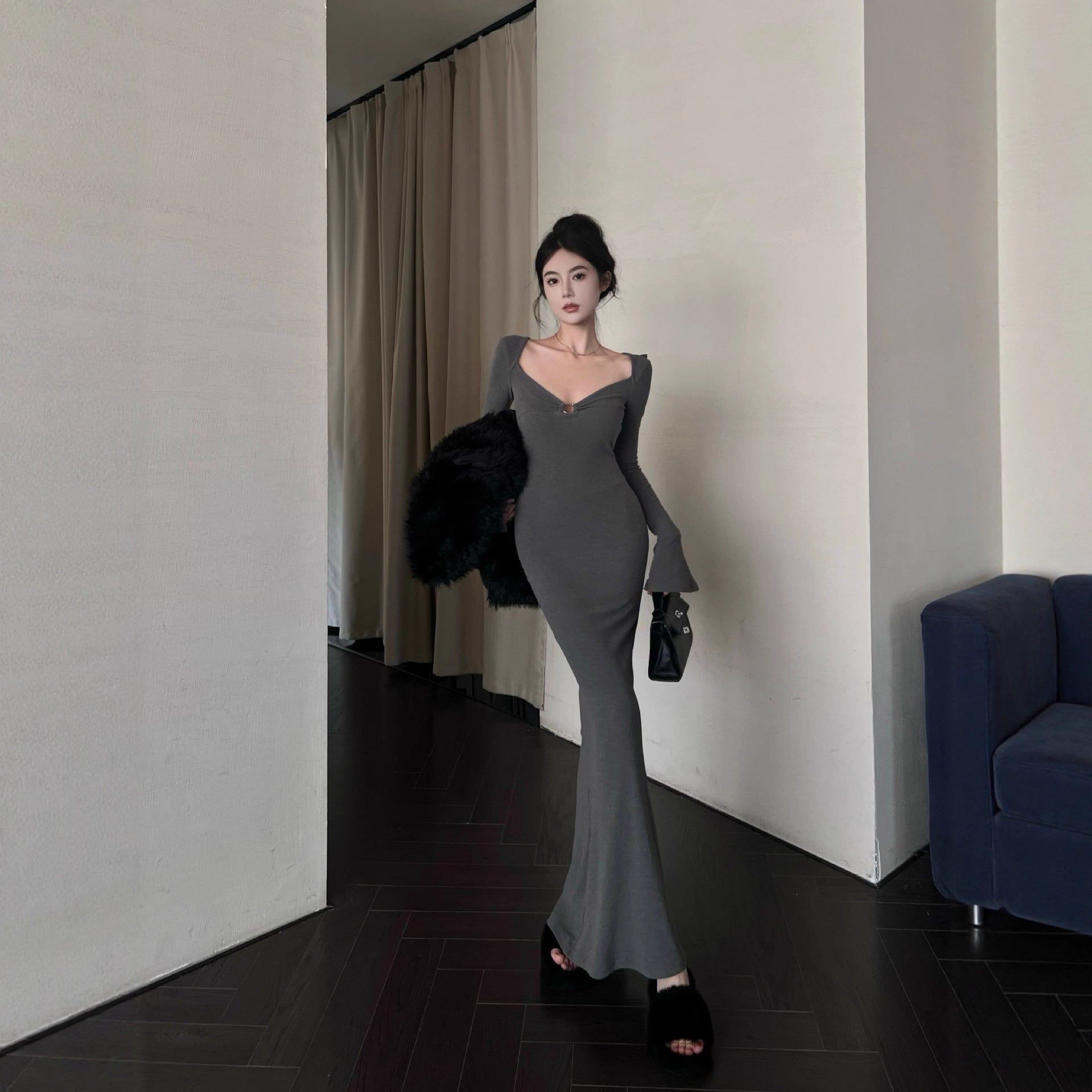 Women Fallwinter Slim Fishtail Dress Tight-fitting Cinched Hip Skirt