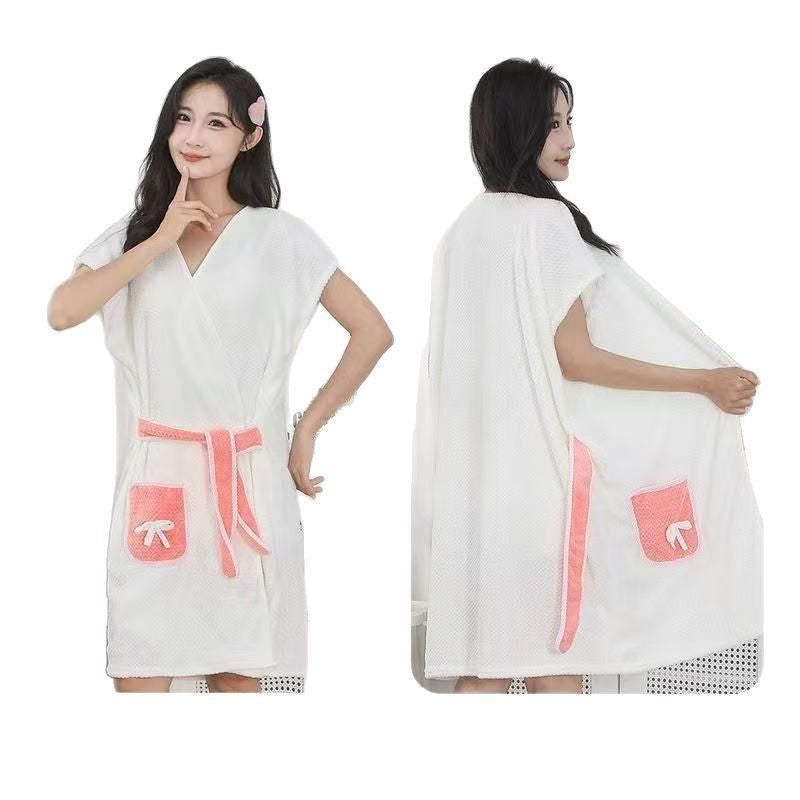 Wearable Girls' Thickened Absorbent Soft Coral Fleece Bathrobe