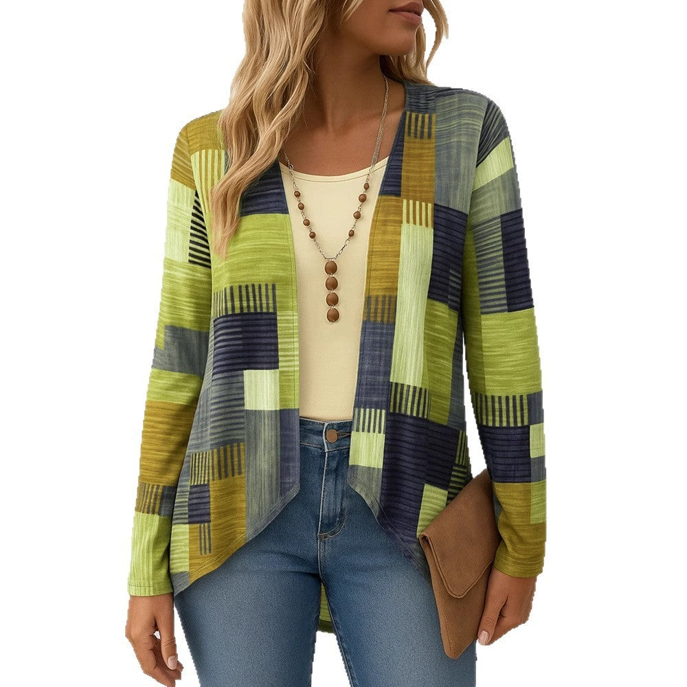 Casual Round Neck Long Sleeve Cardigan Digital Printing Women's Top T-shirt