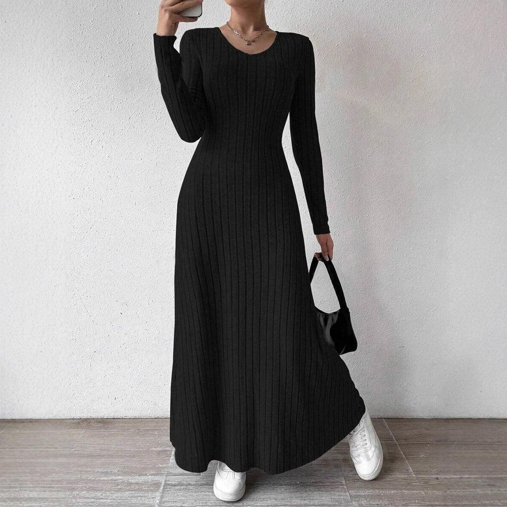 Women's Slim Fit Fashionable Knitted Solid Color Long Sleeve Dress