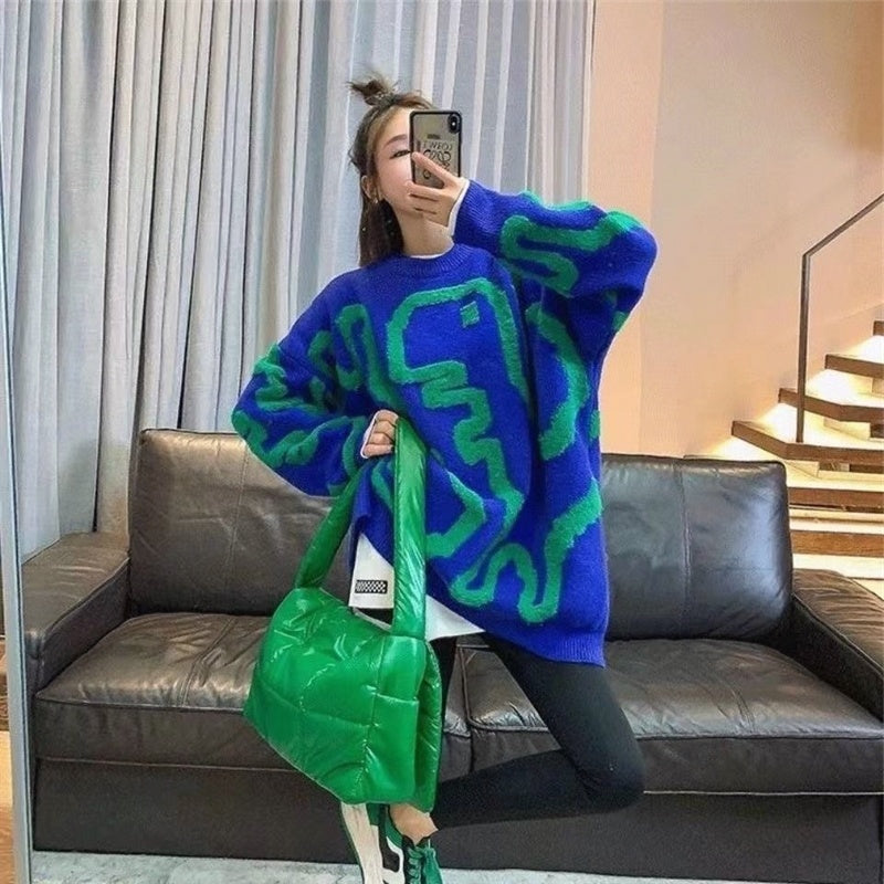 Loose Sweater Round Neck Multicolor Pullover