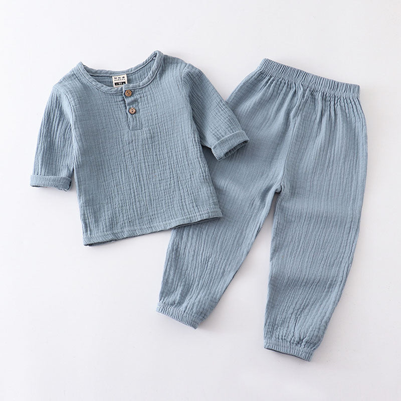 Children's Cotton And Linen Long-sleeve Suit Boys And Girls Spring And Summer Thin