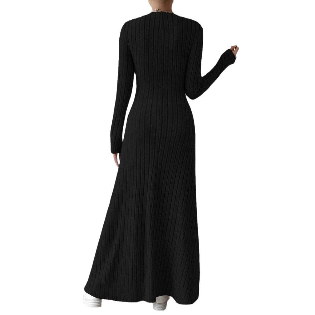 Women's Slim Fit Fashionable Knitted Solid Color Long Sleeve Dress