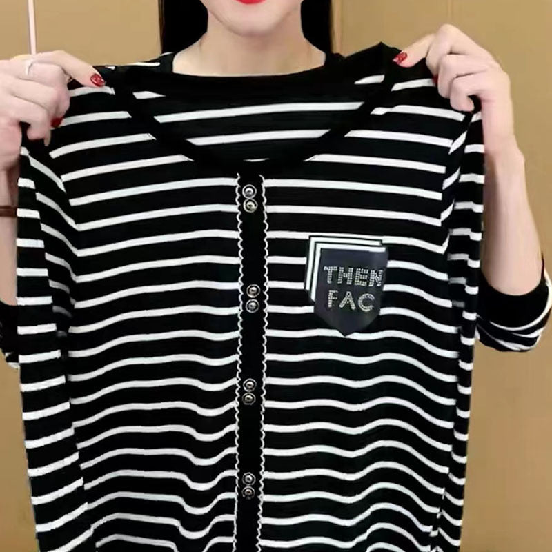 New Fashionable Stylish All-matching Striped Female Elegant Slim-fit Long Sleeves