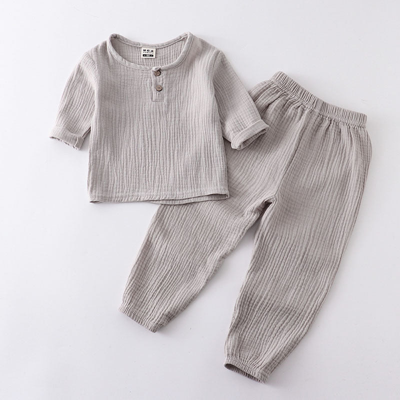 Children's Cotton And Linen Long-sleeve Suit Boys And Girls Spring And Summer Thin