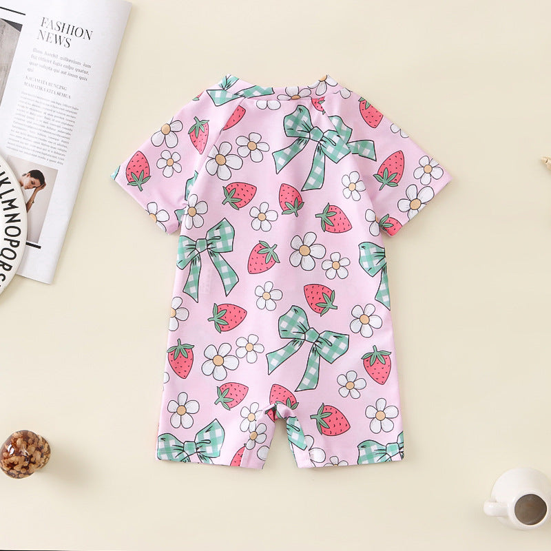 Girls' Bowknot Full Printed One-piece Swimsuit