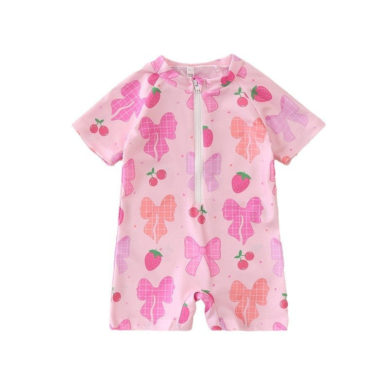 Girls' Bowknot Full Printed One-piece Swimsuit