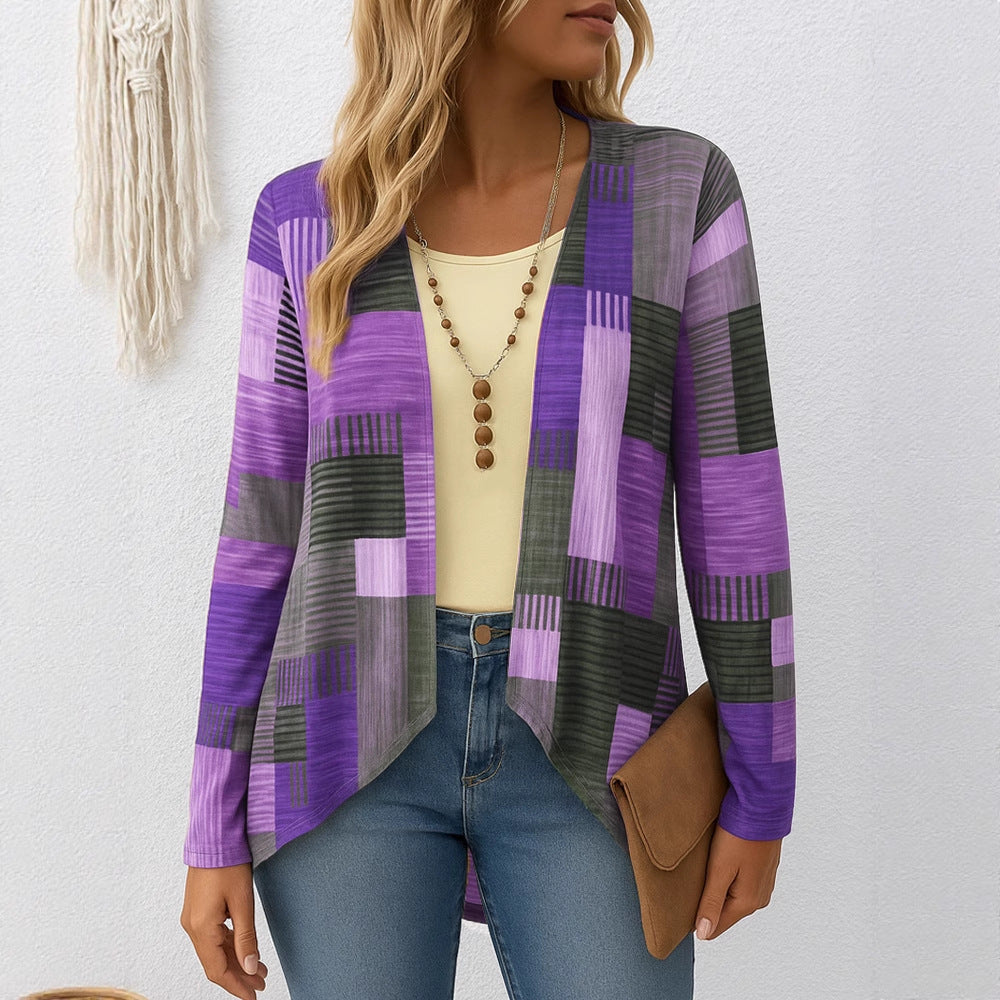 Casual Round Neck Long Sleeve Cardigan Digital Printing Women's Top T-shirt