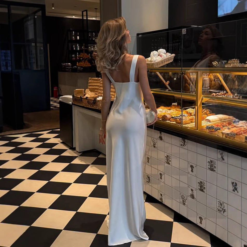 Women's Fashion Swing Collar Dress Satin Dinner Dress