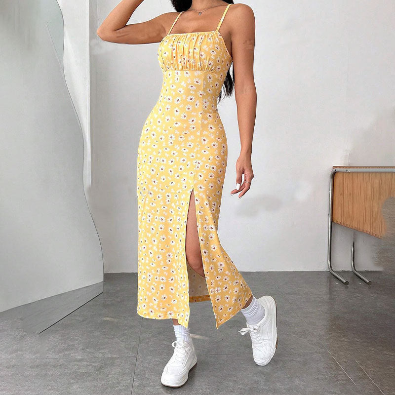 Spaghetti Straps Chest Wrap Slit Sheath Women's Dress