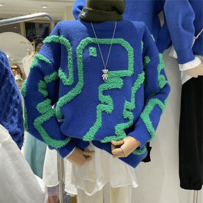 Loose Sweater Round Neck Multicolor Pullover