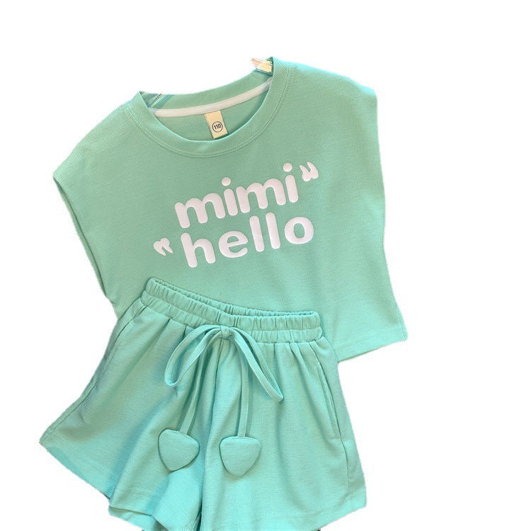 Girls' Exercise Sleeveless Wide Leg Shorts Two-piece Set