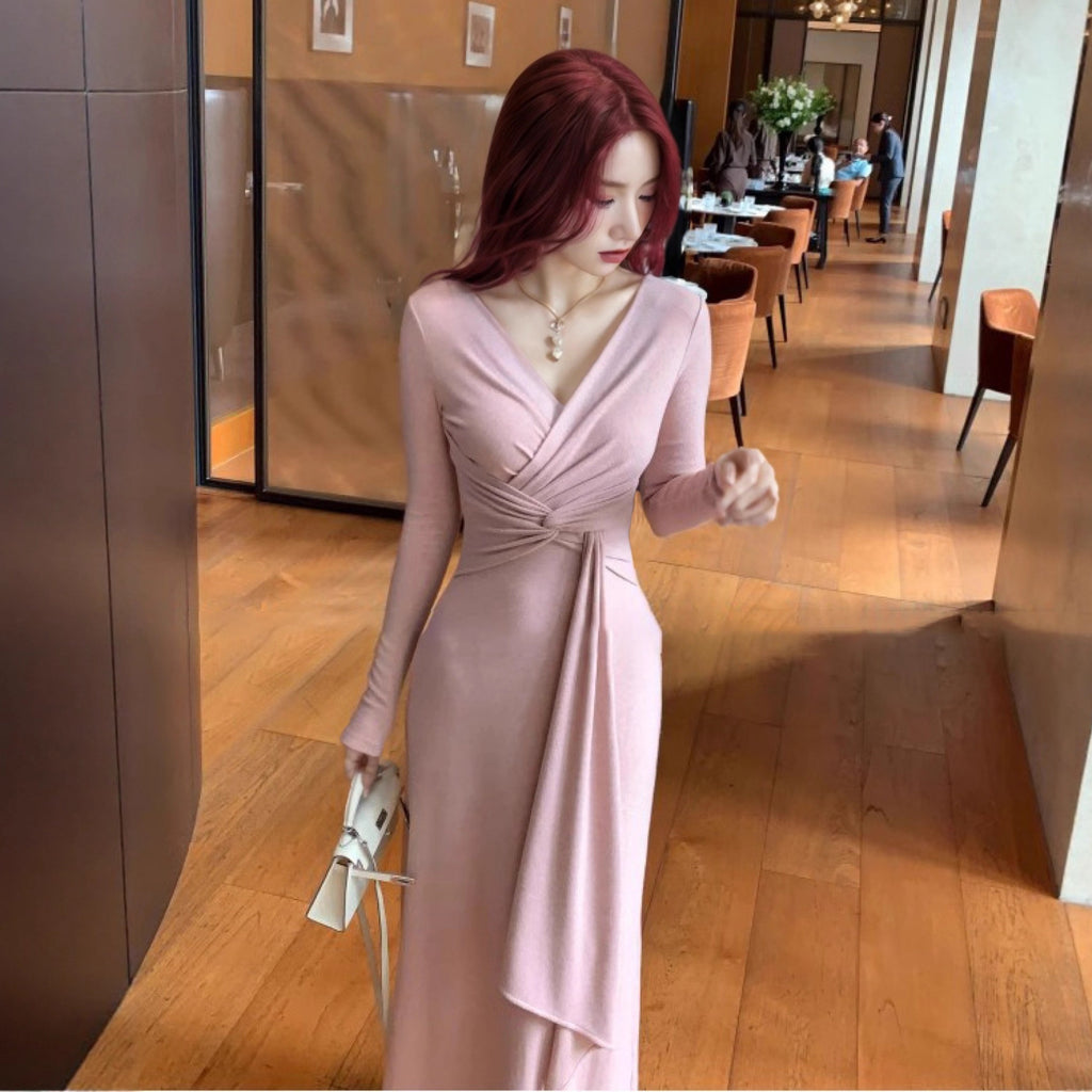 Pure Desire To Twist V-neck Long-sleeve Dress  Women's Clothing Spring And Autumn