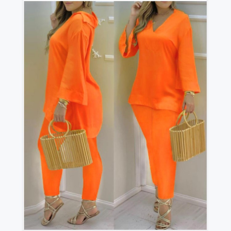 Bell Sleeve Top And Trousers Fashion Suit Women