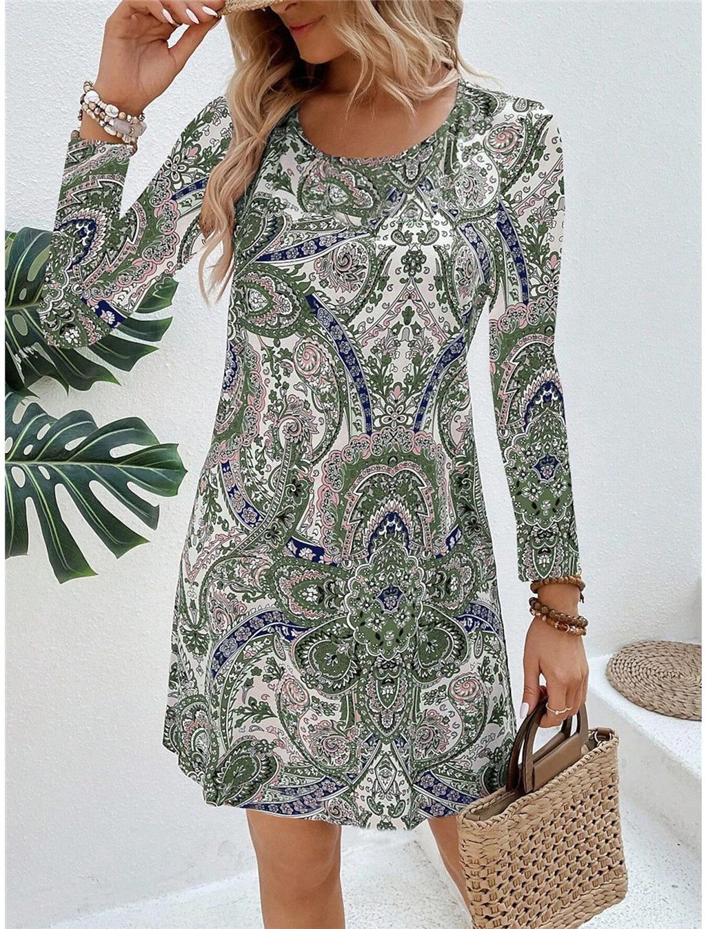 Women's Casual Printed Paisley Printed V-neck Dress