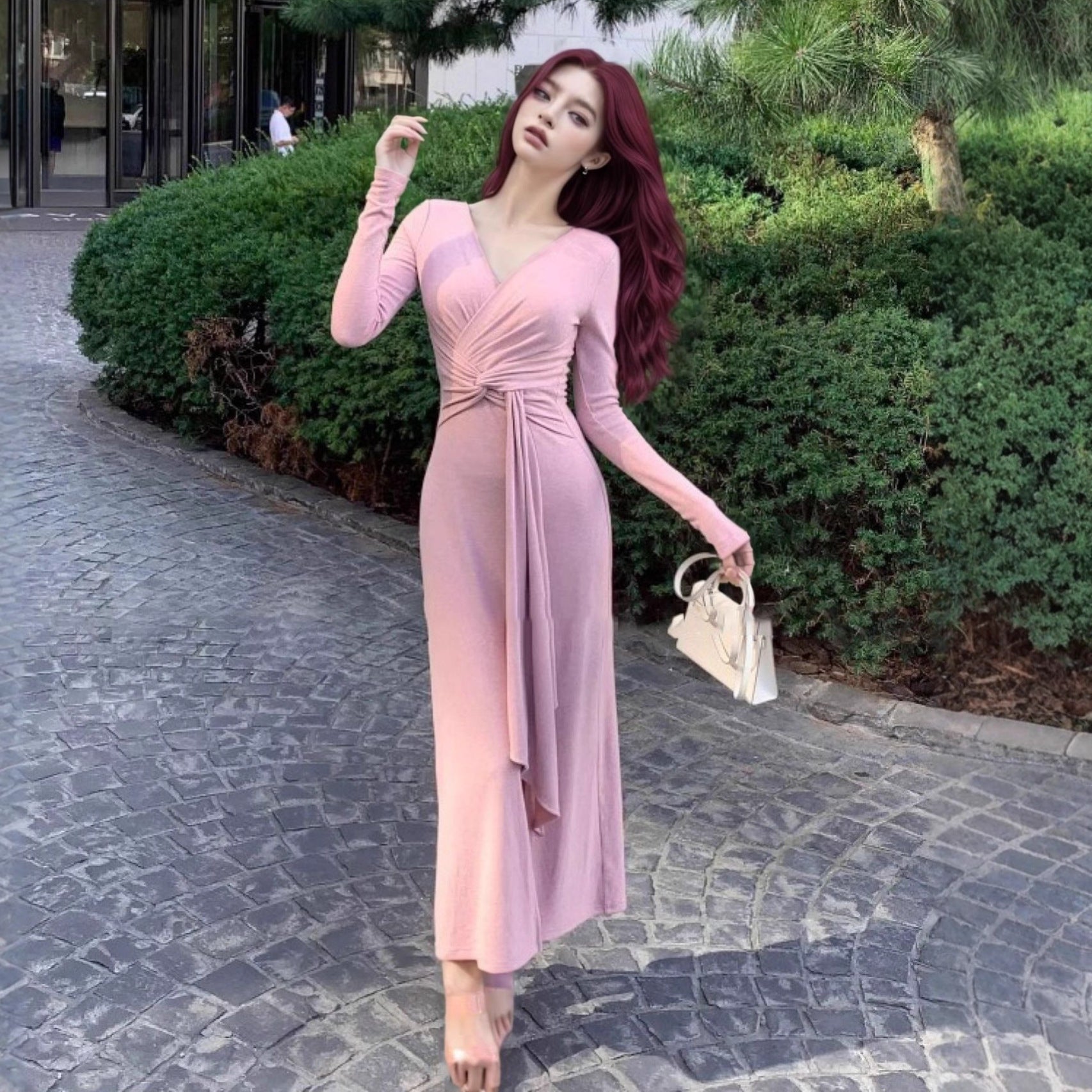 Pure Desire To Twist V-neck Long-sleeve Dress  Women's Clothing Spring And Autumn