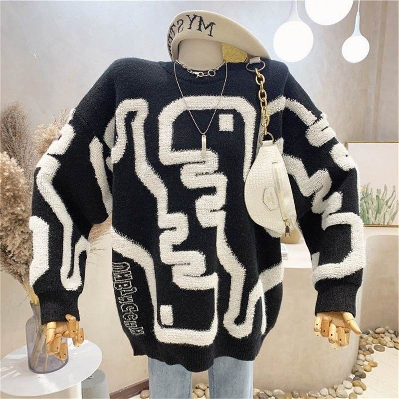 Loose Sweater Round Neck Multicolor Pullover