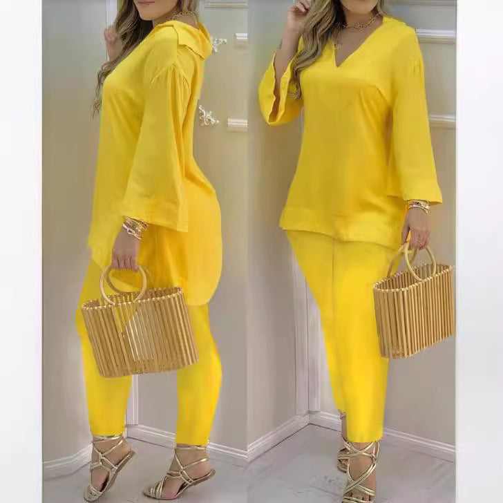 Bell Sleeve Top And Trousers Fashion Suit Women