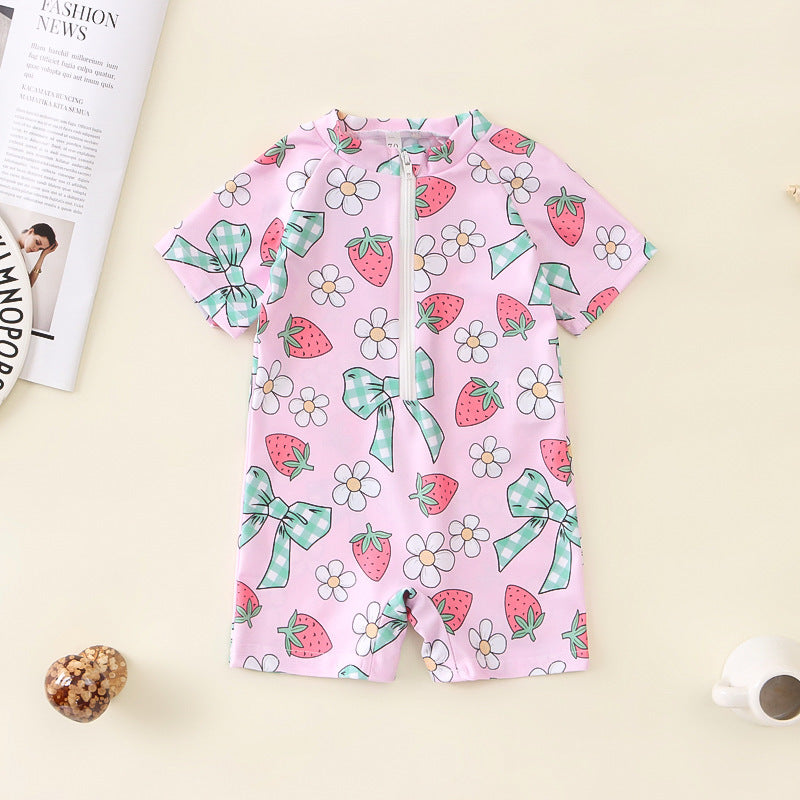 Girls' Bowknot Full Printed One-piece Swimsuit