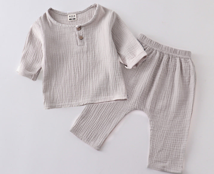 Children's Cotton And Linen Long-sleeve Suit Boys And Girls Spring And Summer Thin