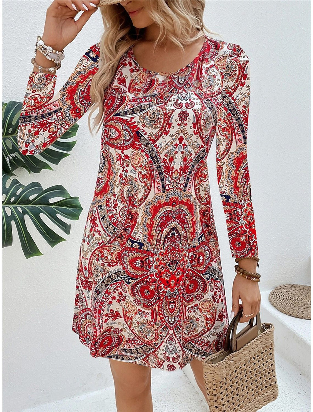 Women's Casual Printed Paisley Printed V-neck Dress