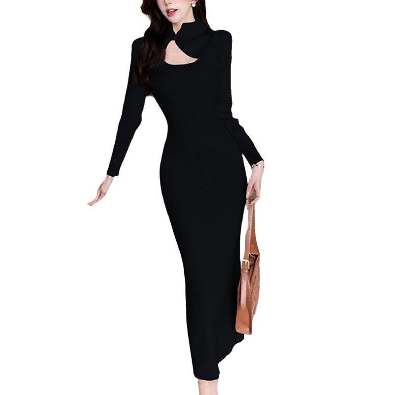 Hollow Frog Button Dress Slim Waist Hip